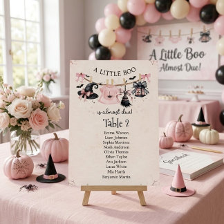 A Little Boo Pink Bow Halloween Party Baby Shower Table Number