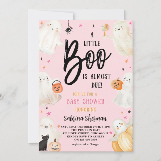A Little Boo Pink Cute Halloween Baby Girl Shower Invitation (Front)
