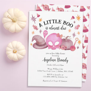A Little Boo Pink Girly Halloween Baby Shower Invitation