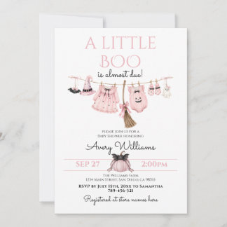 A Little Boo Pink Halloween Baby Shower Girl Invitation