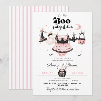 A Little Boo Pink Halloween Baby Shower Girl Invitation