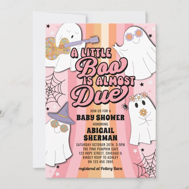 A Little Boo Pink Retro Halloween Girl Baby Shower Invitation (Front)