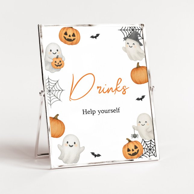 A Little Boo Pumpkin Halloween Drinks Sign (A Little Boo Ghost Baby Shower Drinks Sign)