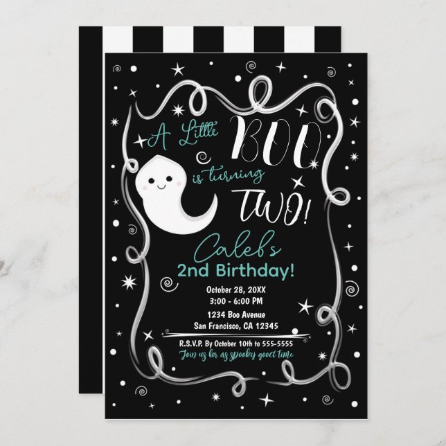 A Little Boo Turning 2 TWO Cute Halloween Ghost  Invitation (Front/Back)