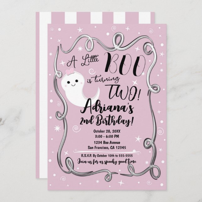 A Little Boo Turning 2 TWO Pink Halloween Ghost Invitation (Front/Back)