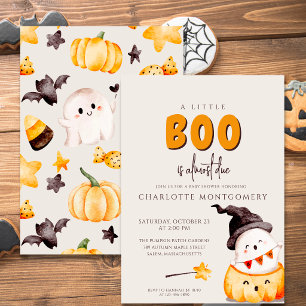 A Little Boo Watercolor Halloween Baby Shower Invitation