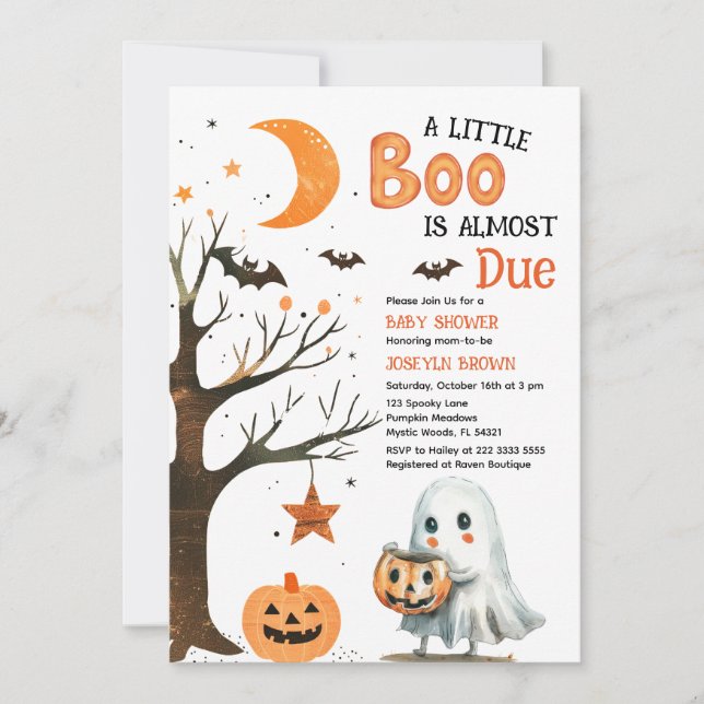 A Little Boo Watercolor Halloween Cute Baby Shower Invitation (Front)