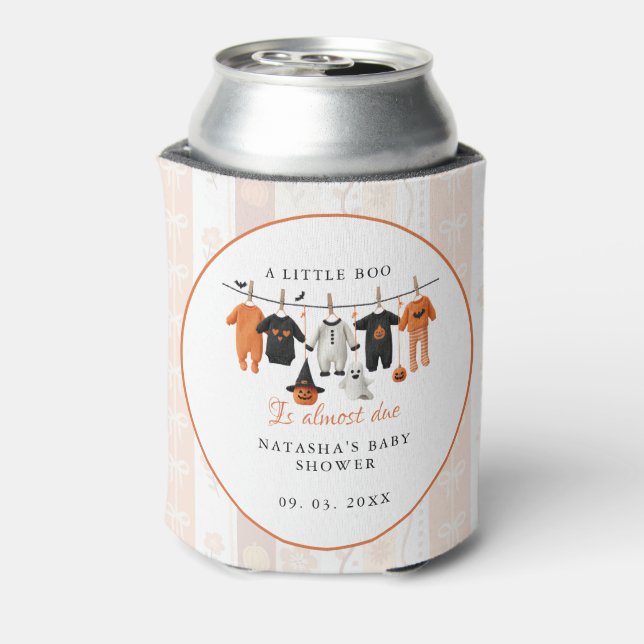 A little bue Halloween is almost due baby shower Can Cooler (Can Back)