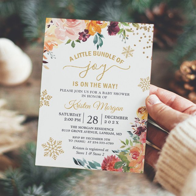 A Little Bundle of Joy Burgundy Floral Baby Shower Invitation (Creator Uploaded)