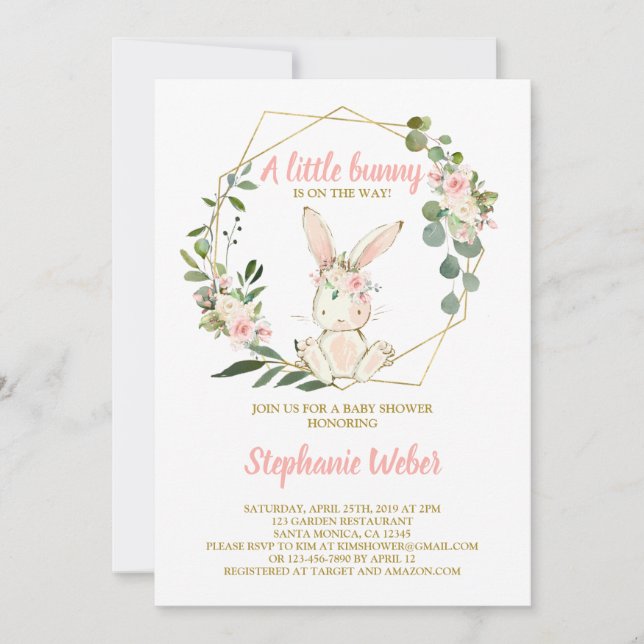 A little Bunny baby shower girl Invitation (Front)