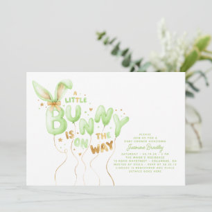 A Little Bunny Baby Shower Invitation Gold Green
