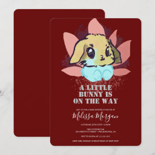 A Little Bunny Cute Burgundy Baby Shower Invitation