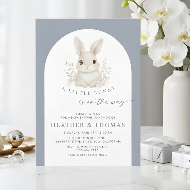 A Little Bunny Elegant Dusty Blue Baby Shower Invitation (Creator Uploaded)