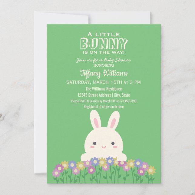 A Little Bunny Is On The Way Baby Girl Shower Invitation (Front)