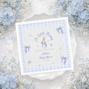 A Little Bunny Is On The Way Blue Baby Shower Napkin