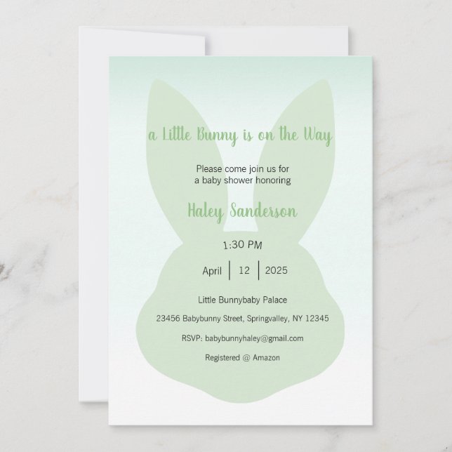 A Little Bunny is on the Way Invitation (Front)
