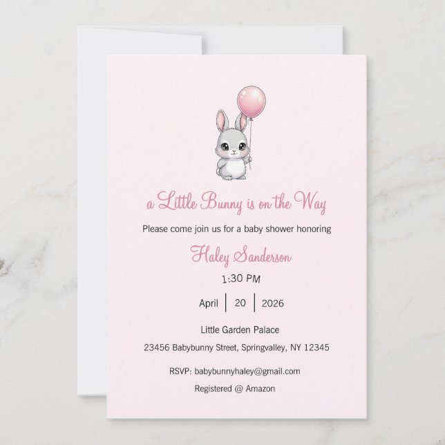 A Little Bunny is on the Way Invitation, Baby  Invitation (Front)