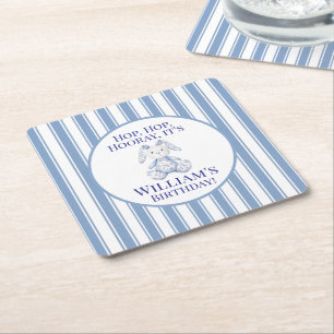 A Little Bunny is Turning One Square Paper Coaster
