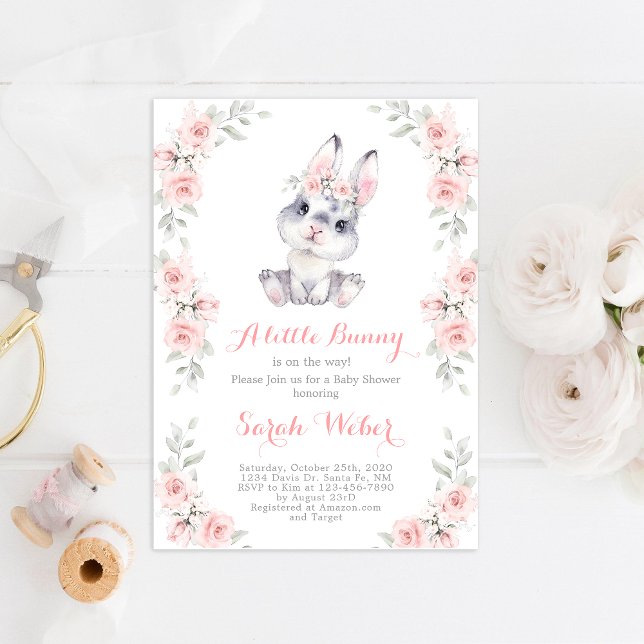 A little bunny pink baby shower girl invitation (Creator Uploaded)