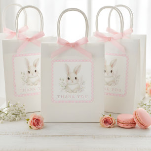 A Little Bunny Pink Gingham Baby Shower Square Sticker