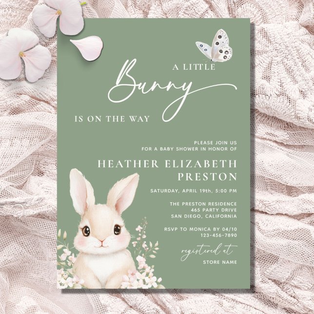 A Little Bunny Sage Green Baby Shower Invitation (Creator Uploaded)