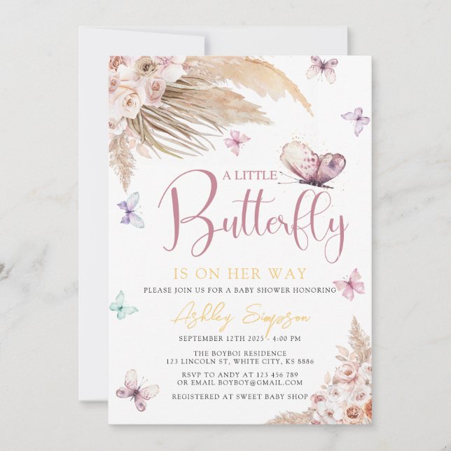 A Little Butterfly Baby Shower Invitation (Front)