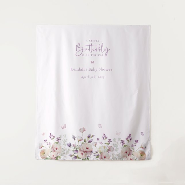 A Little Butterfly Baby Shower Photo Backdrop Tapestry (Front)