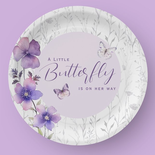 A Little Butterfly Baby Shower Purple Boho Paper Plate (A Little Butterfly Baby Shower Purple Boho Paper Plates)