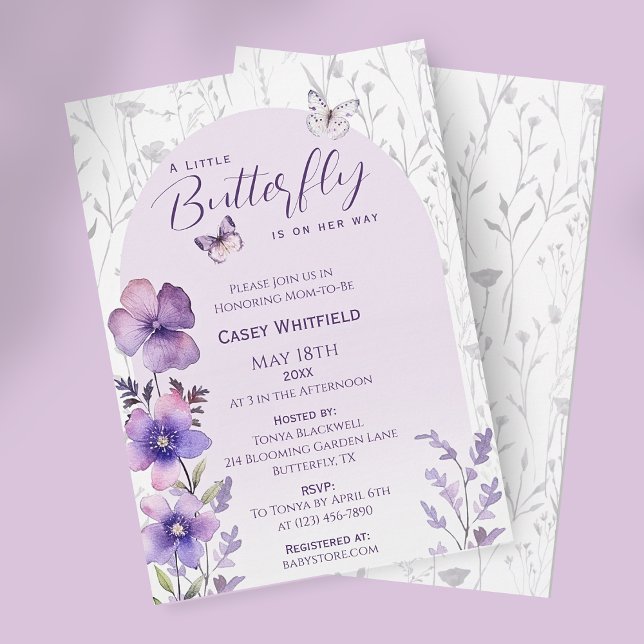 A Little Butterfly Baby Shower Purple Wildflower Invitation (A Little Butterfly Purple Boho Baby Shower Invitation)