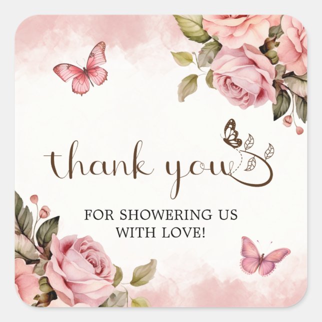 A Little Butterfly Baby Shower Thank You Square Sticker (Front)