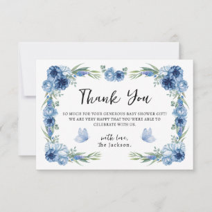 A Little Butterfly Blue Floral Rustic Thank You Card