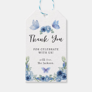 A Little Butterfly Blue Floral Rustic Thank You Gift Tags