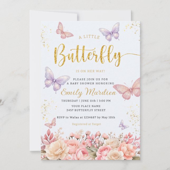 A Little Butterfly Boho floral girl baby shower  Invitation (Front)
