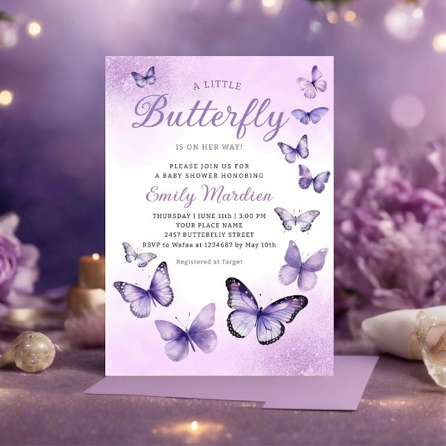 A Little Butterfly Boho purple Girl Baby Shower  Invitation (Creator Uploaded)