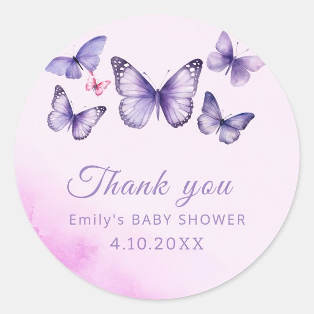  A little butterfly cute Baby Shower Thank You Classic Round Sticker (Front)