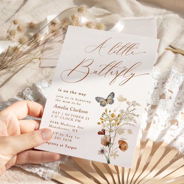 A Little Butterfly Elegant Wildflower Baby Shower Invitation (Creator Uploaded)