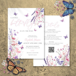 A Little Butterfly Floral Baby Shower All In One Invitation