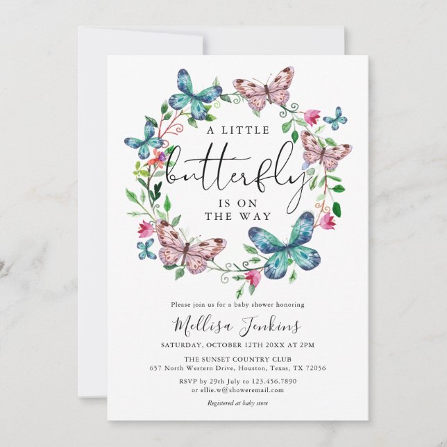 A Little Butterfly Floral Baby Shower Invitation (Front)