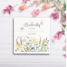 A Little Butterfly Floral Baby Shower Paper Napkin