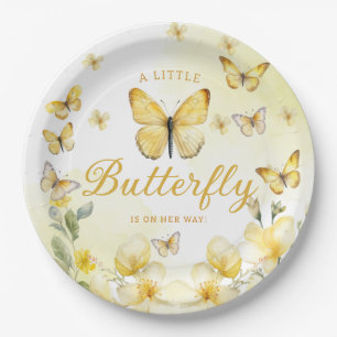 A little Butterfly floral gold girl Baby Shower Paper Plate