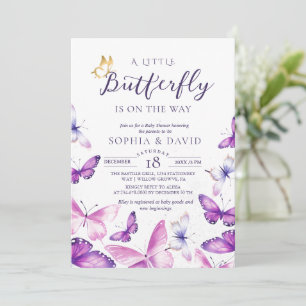 A Little Butterfly Gold & Purple Baby Shower  Invitation