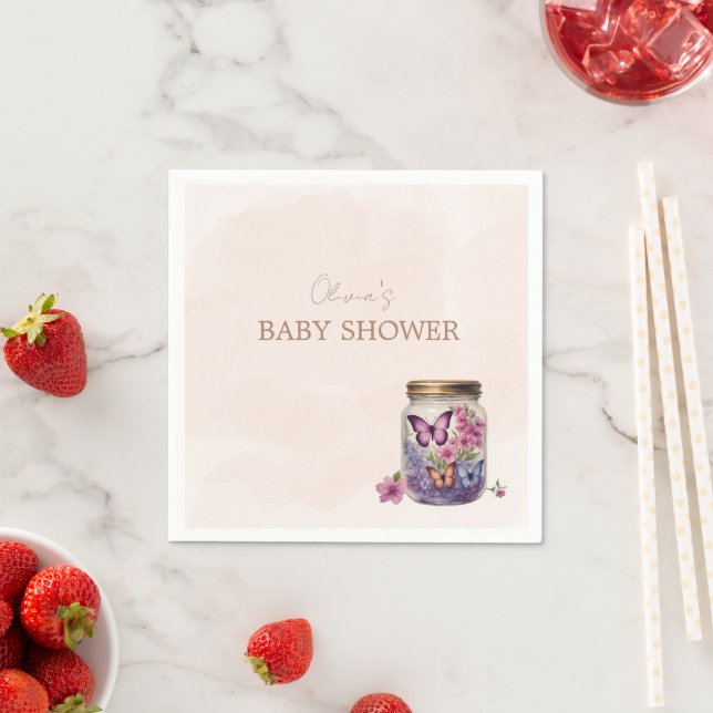 A Little butterfly in a jar Floral baby shower Napkin (Insitu)