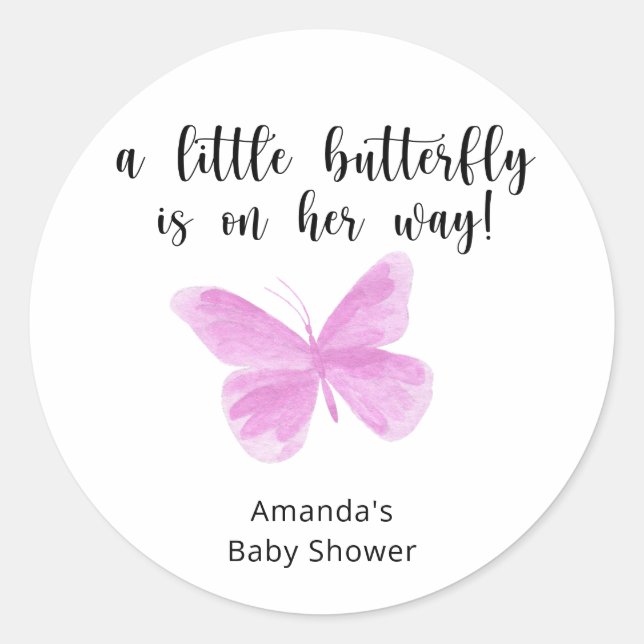 A Little Butterfly is on her way Baby Shower Classic Round Sticker (Front)
