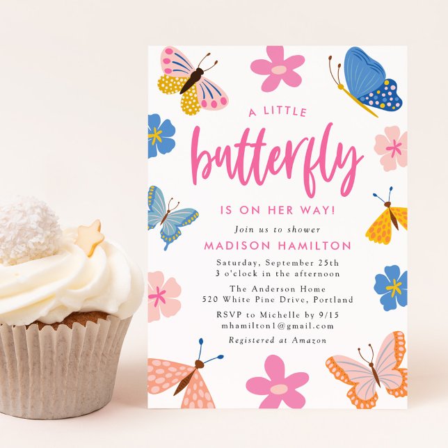 A Little Butterfly Is On Her Way Baby Shower Invitation (Creator Uploaded)