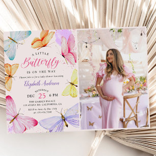 A Little Butterfly Is On Her Way Baby Shower Photo Invitation