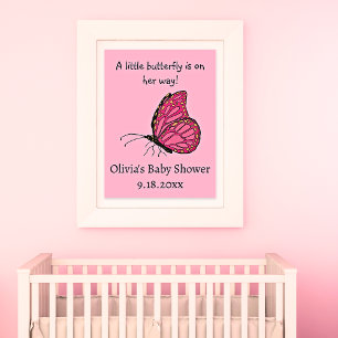 A little butterfly is on her way baby shower pink poster