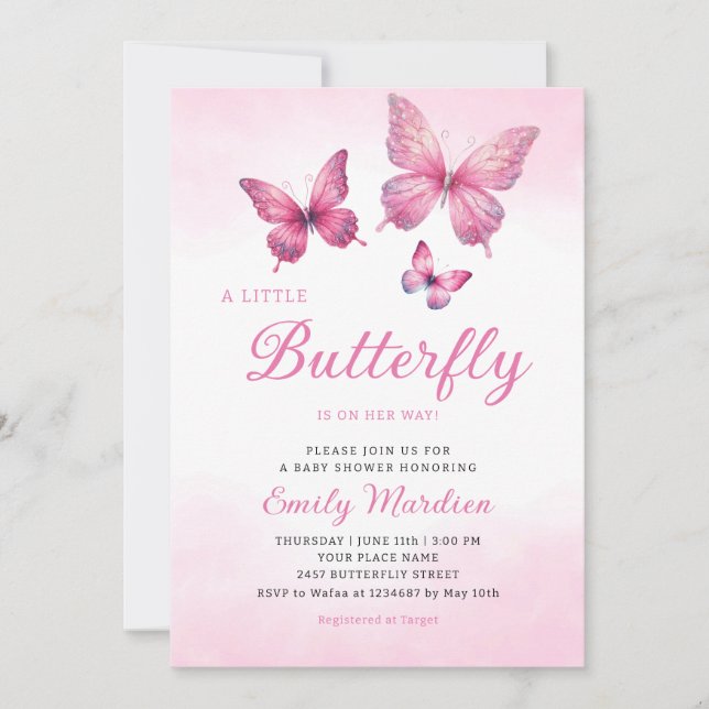A Little Butterfly Is On Her Way Girl Baby Shower  Invitation (Front)