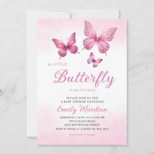 A Little Butterfly Is On Her Way Girl Baby Shower Invitation