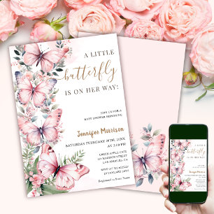 A Little Butterfly Is On Her Way! Girl Baby Shower Invitation