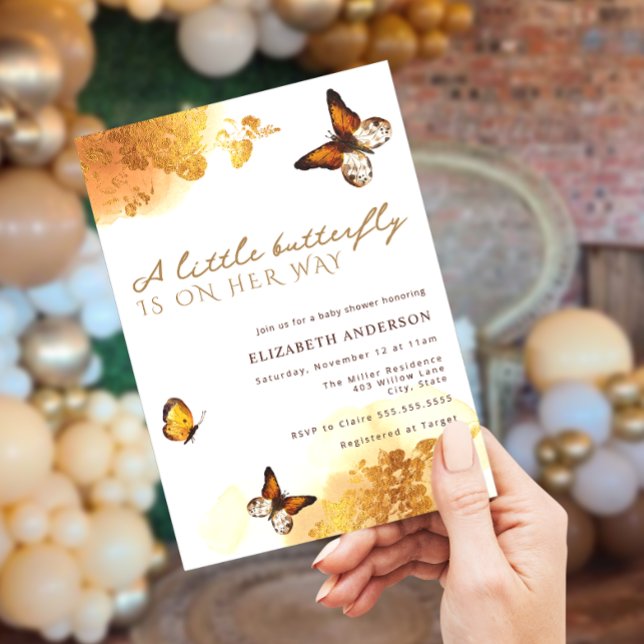 A Little Butterfly is on Her Way Gold Invitation (Creator Uploaded)